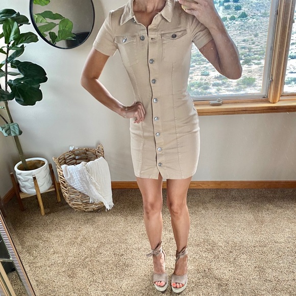 nude denim dress